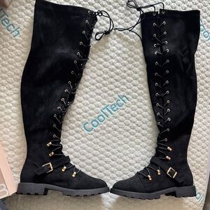 JustFab Black Lace-Up Over-the-Knee Boots
